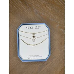 New Unwritten Gold Layered Necklace Set 14K Gold Plated